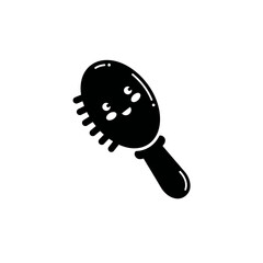 Cute Smiling Hairbrush Black Silhouette Icon.