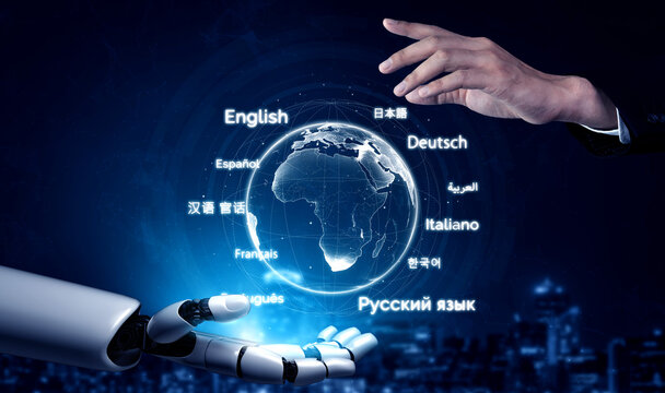 AI artificial intelligence bridges global language communication with multilingual virtual assistants, real-time languages translation, and digital tools for cultural connectivity. Vouch