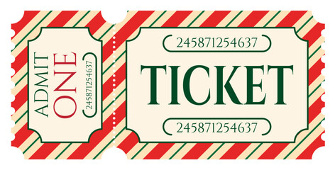 Vector illustration of a ticket in a festive retro style. Paper Christmas ticket.