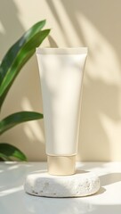 Biodegradable Cosmetic Tube Standing on Stone Tray Minimal Eco Spa Mock Up