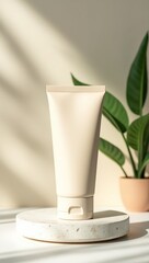Biodegradable Cosmetic Tube Standing on Stone Tray Minimal Eco Spa Mock Up