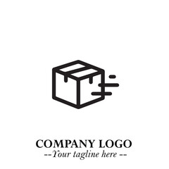 Box Moving Fast Symbol in Black on the White Background with Dynamic Delivery Design