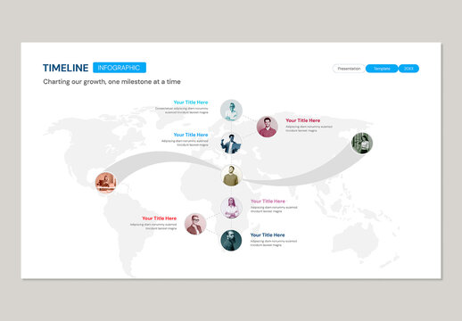 Modern Global Project Timeline Roadmap Infographic with People Avatars and Growth Path