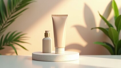 Biodegradable Cosmetic Tube Standing on Stone Tray Minimal Eco Spa Mock Up