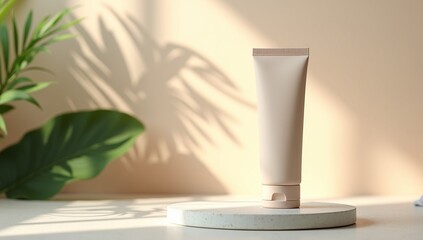 Biodegradable Cosmetic Tube Standing on Stone Tray Minimal Eco Spa Mock Up