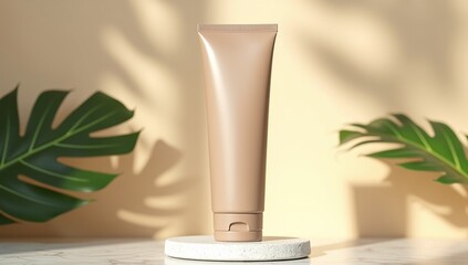 Biodegradable Cosmetic Tube Standing on Stone Tray Minimal Eco Spa Mock Up