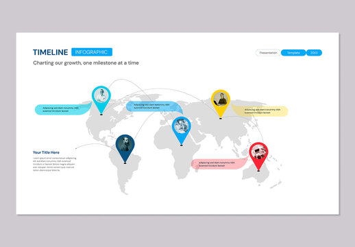 World Map Data Visualization Business Timeline Milestone Infographic Design Layout