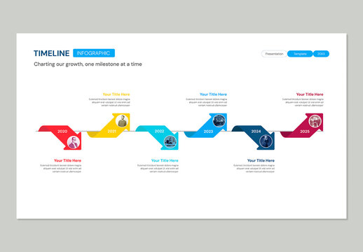 Horizontal Timeline Arrow Infographic Template for 6 Annual Business Milestones