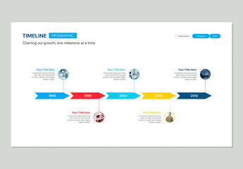 Horizontal Arrow Timeline Infographic Template for Business History and Growth