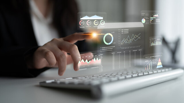 A financial and marketing KPI dashboard for business analytics and strategy. A report showing profit, revenue, and customer conversion rate data. Motif - Powered by Adobe