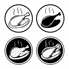 Four circular icons of hot roasted chicken dishes