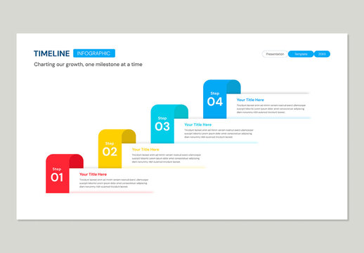 Modern Horizontal Timeline Infographic for 4 Step Business Milestones Growth