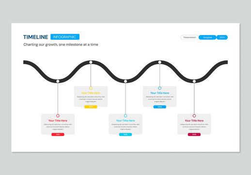 Wavy Timeline Infographic with 5 Steps of Business Progress and Growth Chart