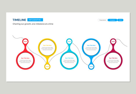 Creative Roadmap Path Timeline Infographic with 5 Colorful Milestones of Growth