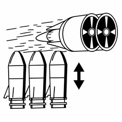 Rockets launching with dual engines and up down arrow indicator