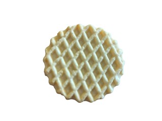 Round Waffle Cookie Isolated on White Background
