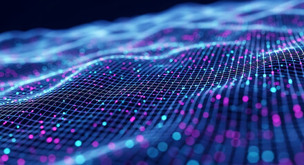 Futuristic Neon Tech Grid Background With Holographic Glow