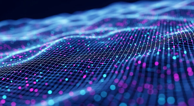 Futuristic Neon Tech Grid Background With Holographic Glow