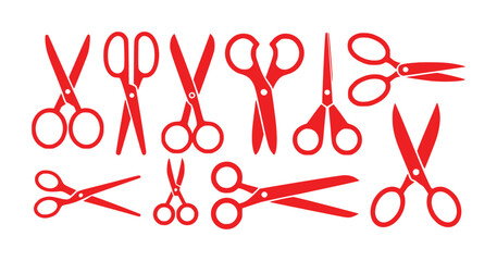 Collection of Red Scissors Icons on White Background