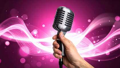 Retro Microphone on Pink Background
