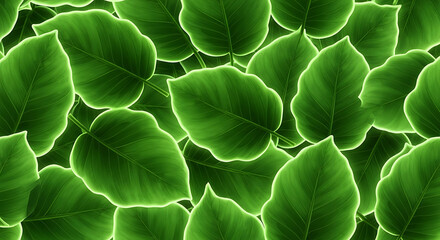 Artistic Tropical Foliage Pattern With Vivid Green Shades