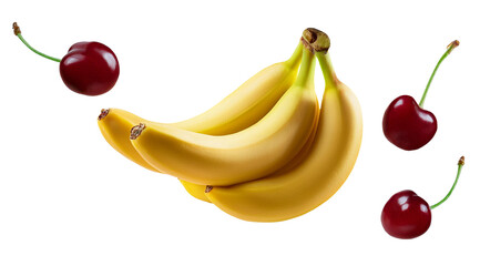Floating Bananas and Cherries &ndash; Kiba Fruit &ndash; transparent background