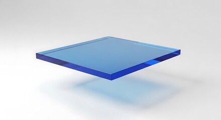 Blue Glass Square Platform Floating in White Space Modern Minimalist Design