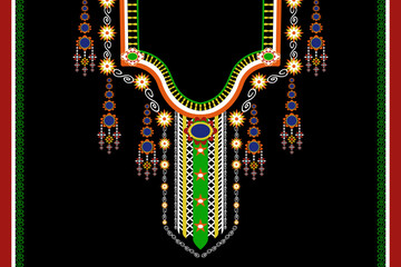 Colorful folk textile fabric necklace design oriental pattern.
