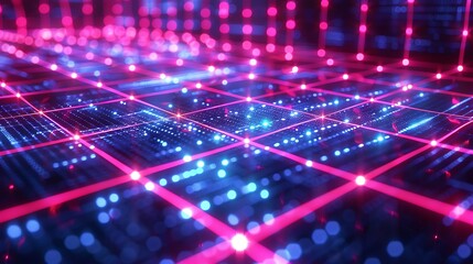 Obraz premium Illuminated grid with pink lines and blue lights creating a futuristic scene