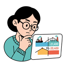 Analyzing contrasting industrial and residential data on a digital screen with graphs and charts