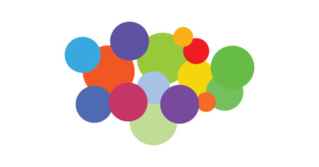 Abstract Cluster of Overlapping Bright Colorful Bubble and Dot Shapes on White Background