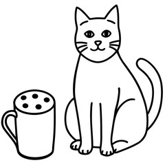 Simple line drawing of a cat sitting next to a salt shaker