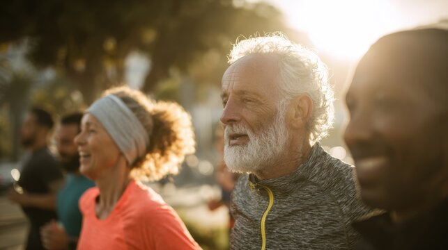 Elderly Man and Women Running Outdoors in Sunny Park