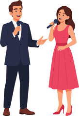 Vector artwork depicting a charismatic male and female duo performing a song