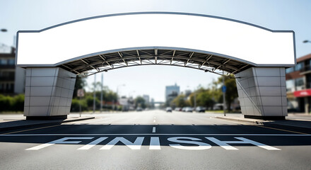 Clean White Billboard Arch Mockup At Sports Race Finish Line