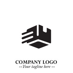 Box Moving Fast Symbol in Black on the White Background with Dynamic Delivery Design