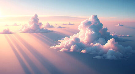 Dreamy Cotton Clouds With Pastel Sky And Sunlight Glow