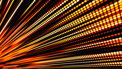 Digital flow. Light dynamics and pixel energy. The illustration shows a bright LED panel where bright multi-colored stripes create the effect of movement and energy. Vector illustration.
