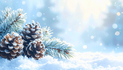 Winter Pine Cones in Snow