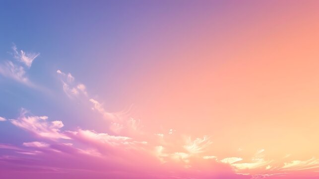 A gradient sky with soft clouds transitioning from purple to orange hues above horizon - Powered by Adobe