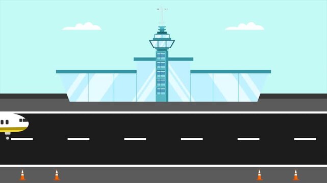 Animated video of goal passenger plane take off. Aircraft landing and take off concept. Full length animation illustration. High quality&nbsp;4k&nbsp;footage