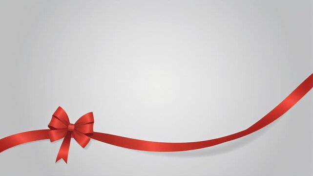 Red Ribbon Bow on Grey Background.