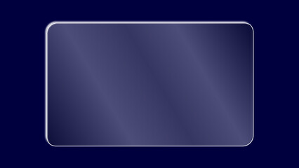 Realistic transparent crystal glass plate with light reflection. Rectangular shiny clear futuristic liquid glass panel with glare for app and web uses isolated on dark blue Bg. Vector illustration.