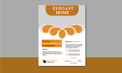 Flyer design template for interior design service. Brochure design with yellow colour.