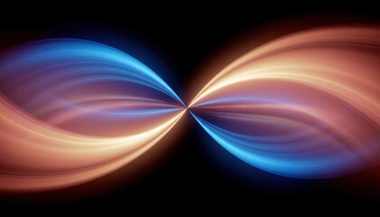 Abstract Infinity Symbol Shape Formed by Glowing Blue and Orange Light Trails Against Black Background