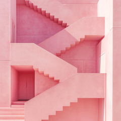 Pink geometric staircase with archway, modern minimalist abstract architectural design