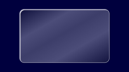 Realistic transparent crystal glass plate with light reflection. Rectangular shiny clear futuristic liquid glass panel with glare for app and web uses isolated on dark blue Bg. Vector illustration.