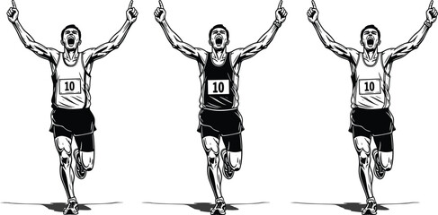 Runner, athlete, finish line, victory, sports competition, marathon, success, fitness, determination, winning, celebration, endurance, energy, motion, strength, achievement, race, triumph