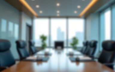 Blurred background image of a meeting room in a modern Business office. High quality