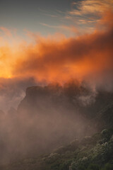 Sunrise Glow on Mist-Shrouded Anaga Mountain Peak, Tenerife, Canary Islands